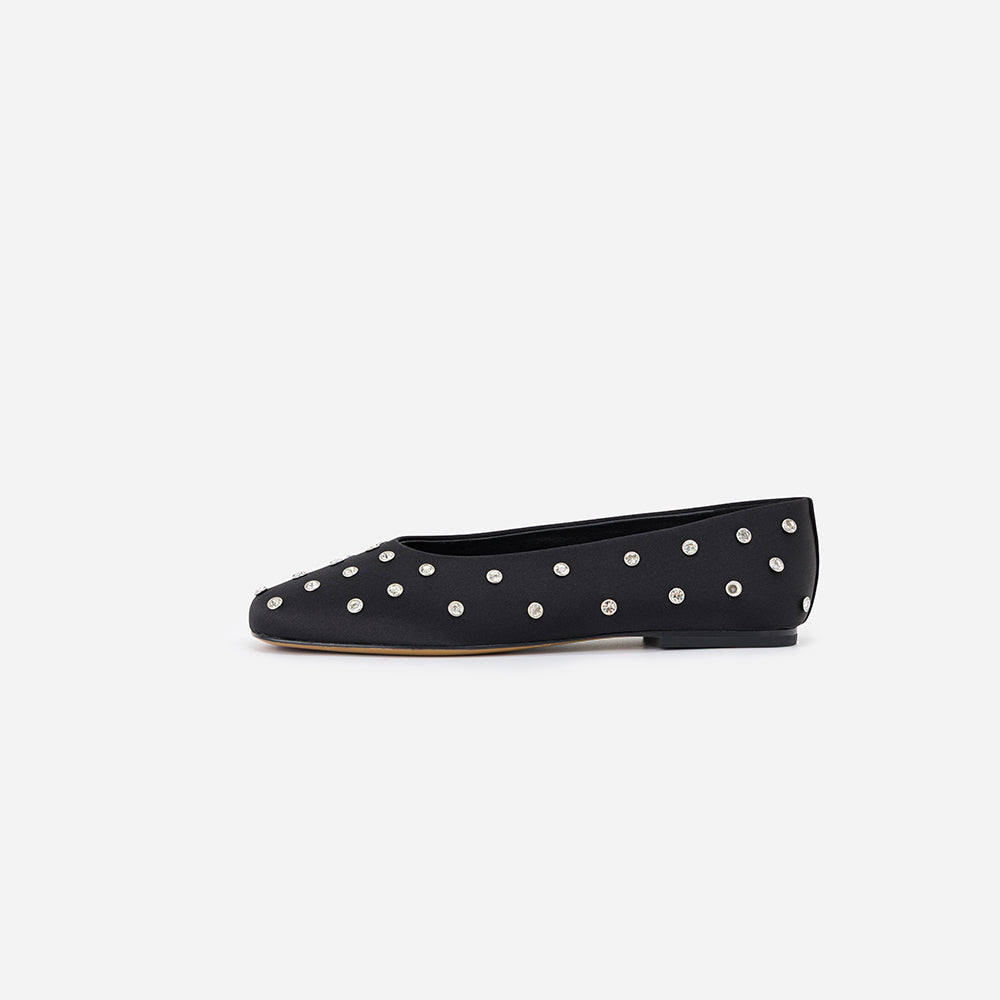 Vigdis Silk Rivet Stud Square-Toe Flat Pumps Shoes